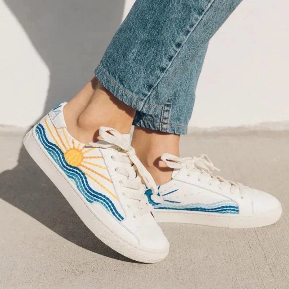 Soludos Sunrise Leather Lace-Up Embroidered Sneakers